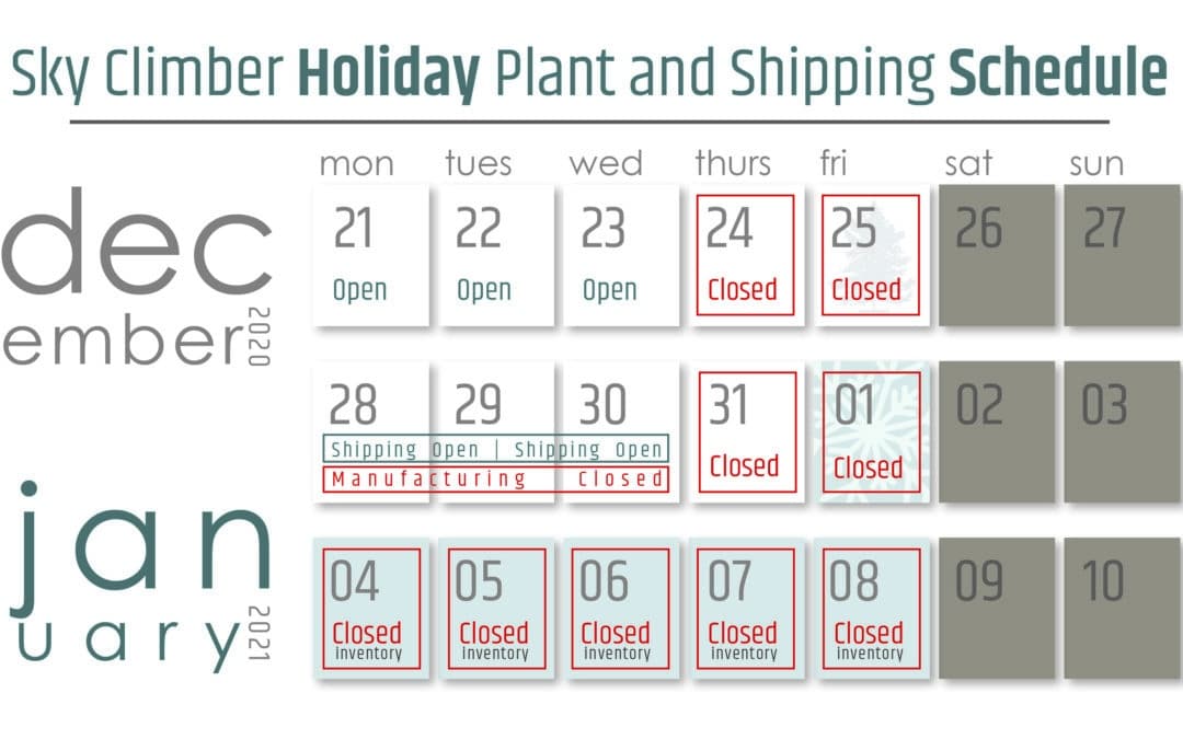 Holiday schedule for Ohio Factory