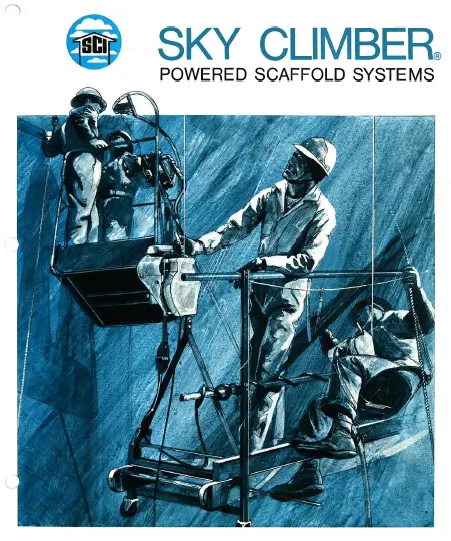 Early Illustration of Sky Climber Suspended Access Equipment Western Gear Europe and Sky Climber Europe - 1970