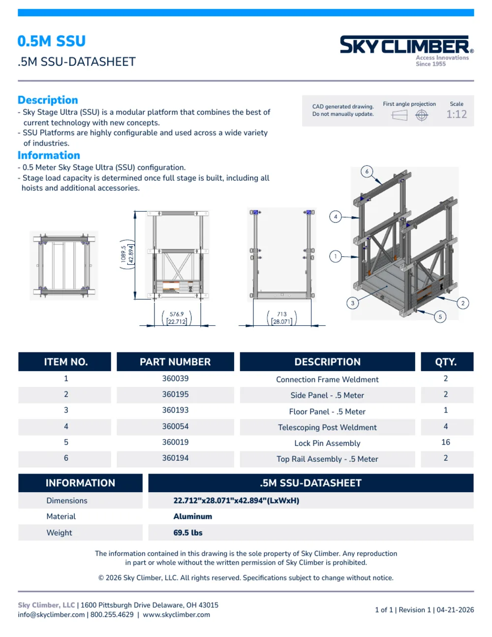 0.5M Sky Stage Ultra 0.5M-SSU datasheet, page 1