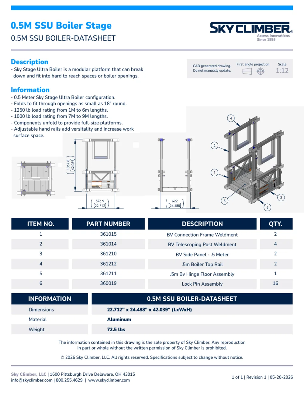0.5M Sky Stage Ultra Boiler 0.5M-SSU-BOILER datasheet, page 1
