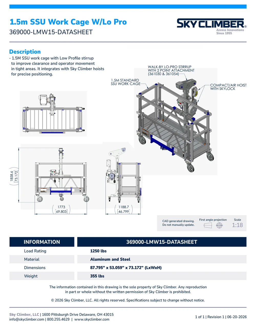 1.5M SSU Work Cage with Low Profile Stirrup 369000-LMW15 datasheet, page 1
