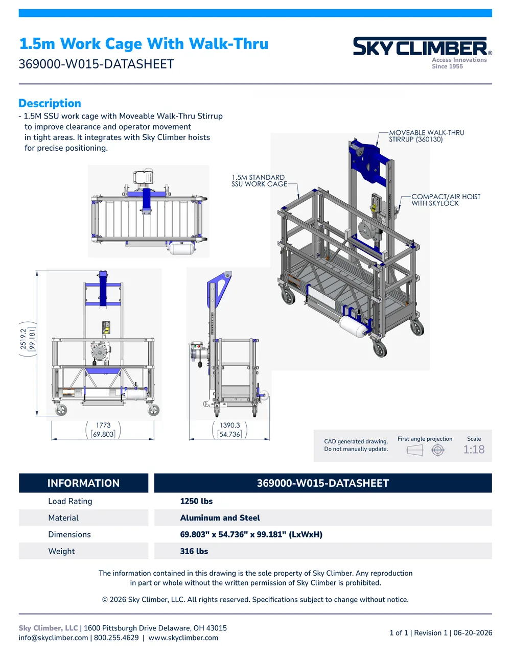 1.5M SSU Work Cage with Walk-Thru Stirrup 369000-W015 datasheet, page 1