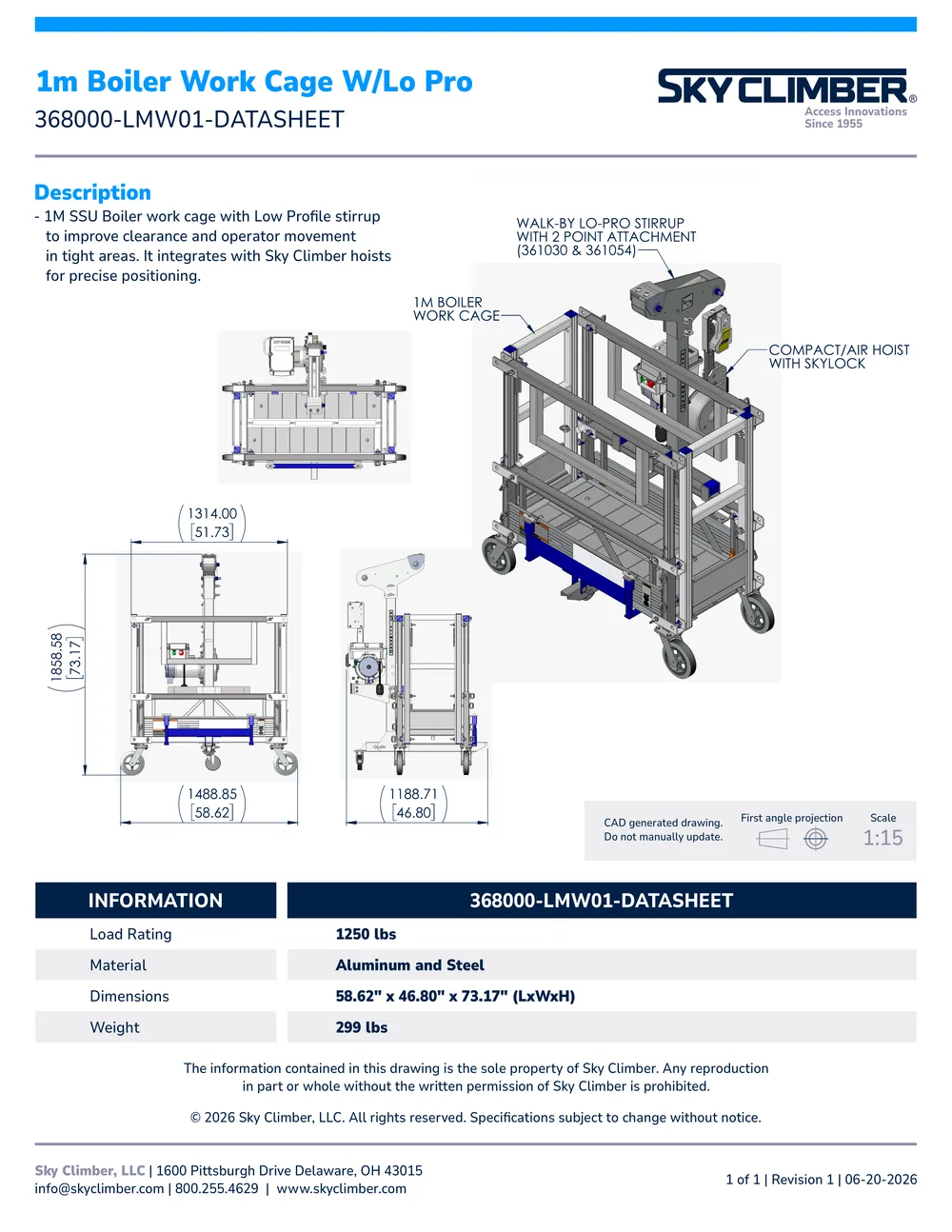 1M SSU Boiler Work Cage with Low Profile Stirrup 368000-LMW01 datasheet, page 1
