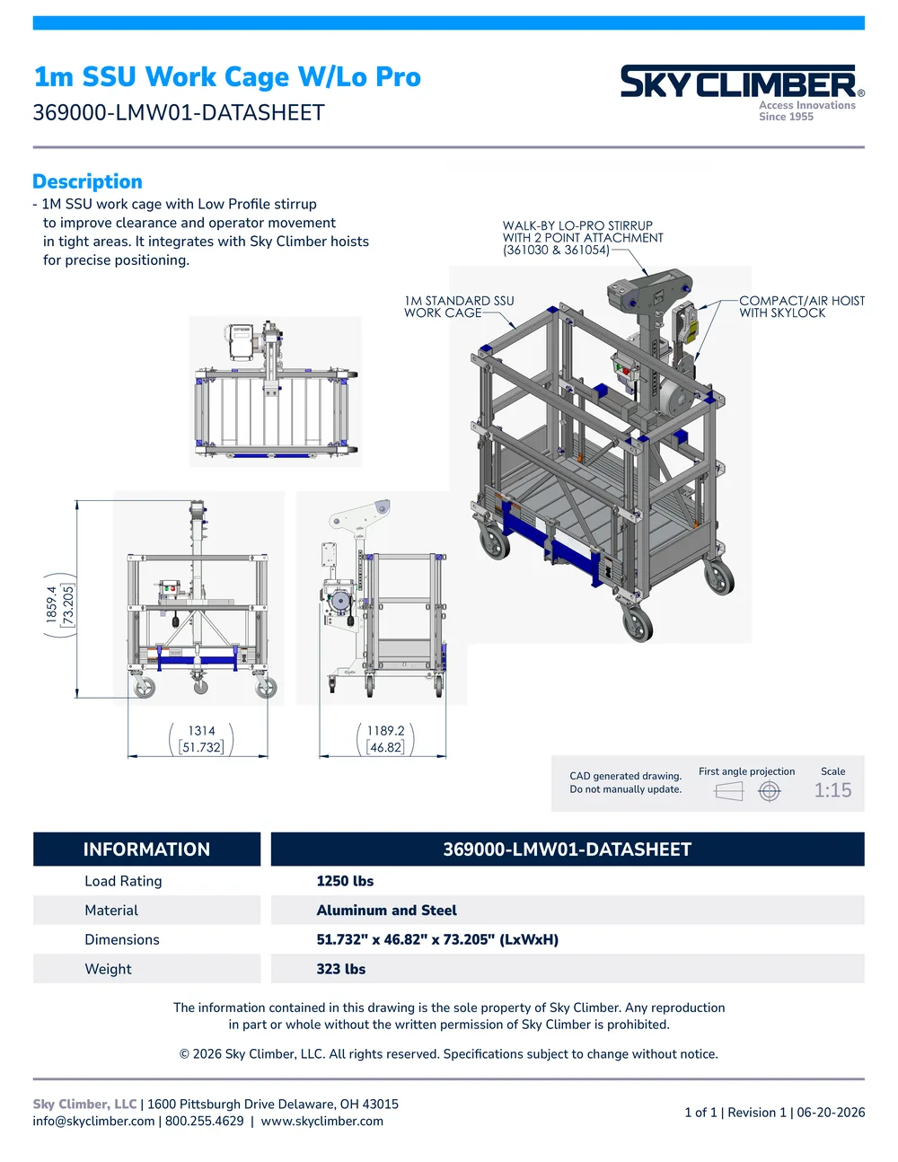 1M SSU Work Cage with Low Profile Stirrup 369000-LMW01 datasheet, page 1