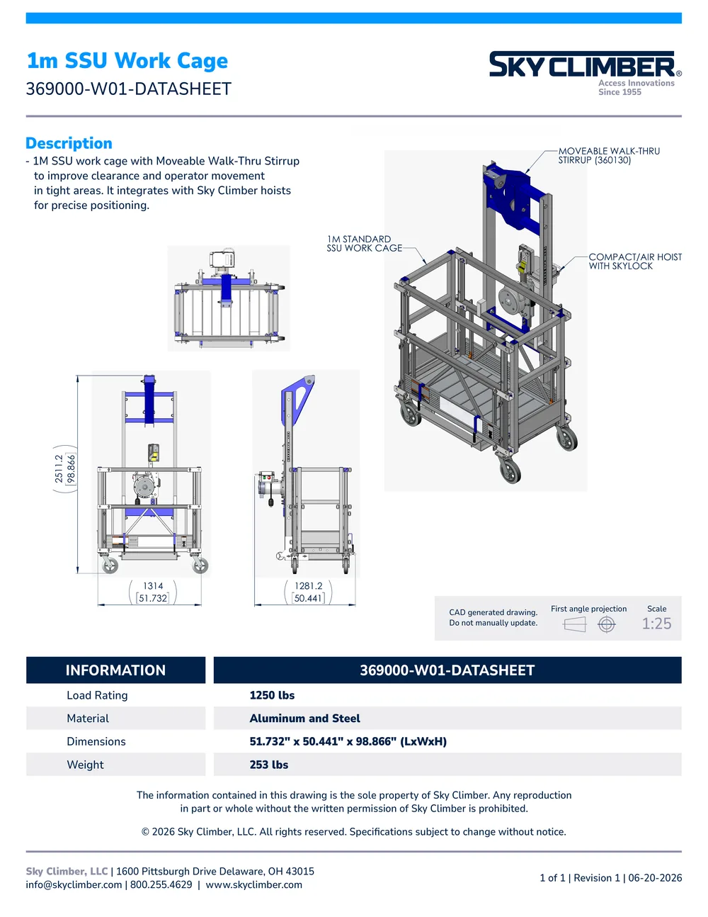 1M SSU Work Cage with Walk-Thru Stirrup 369000-W01 datasheet, page 1
