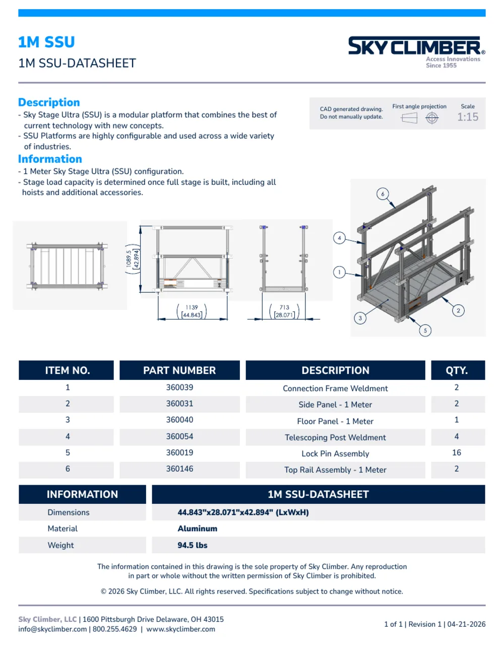1M Sky Stage Ultra 1M-SSU datasheet, page 1