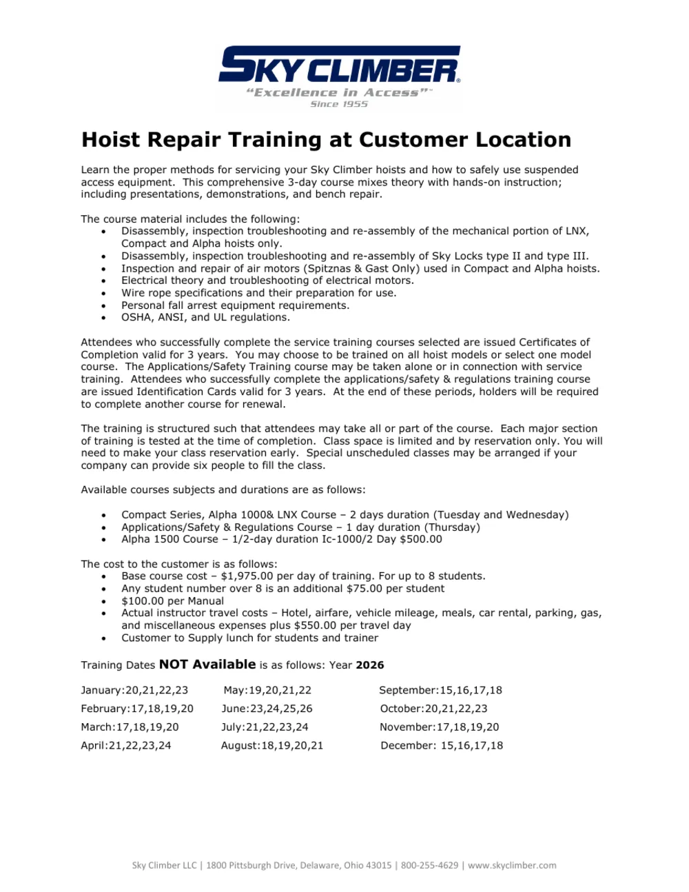 2026 Customer Location Hoist Training, page 1