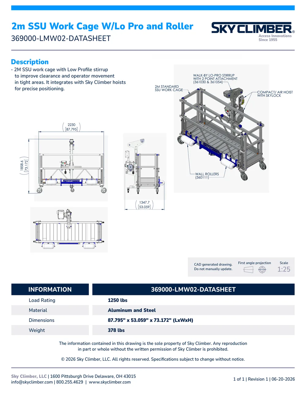 2M SSU Work Cage with Low Profile Stirrup and Roller 369000-LMW02 datasheet, page 1