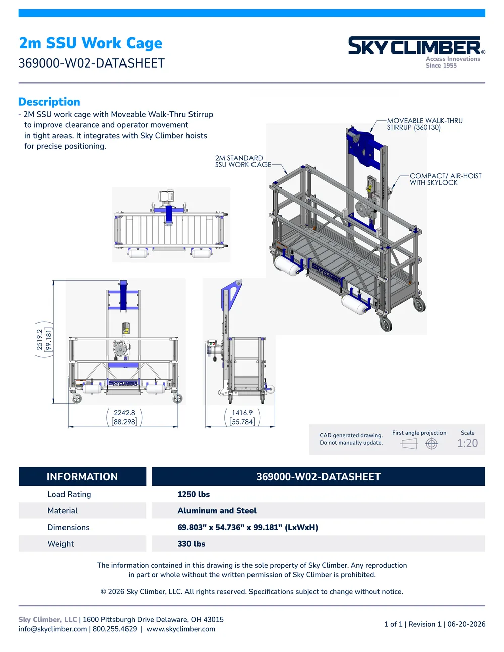 2M SSU Work Cage with Walk-Thru Stirrup 369000-W02 datasheet, page 1