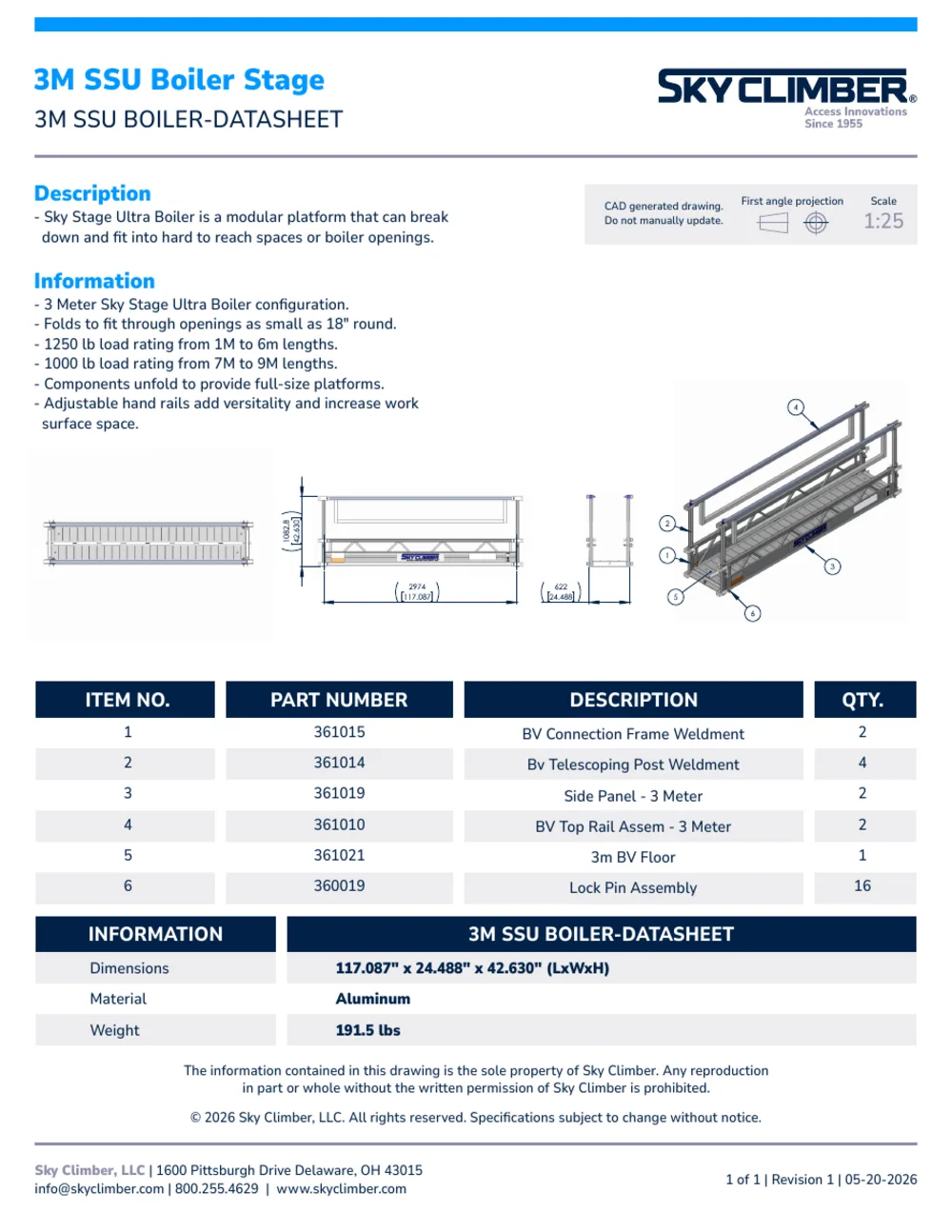 3M Sky Stage Ultra Boiler 3M-SSU-BOILER datasheet, page 1