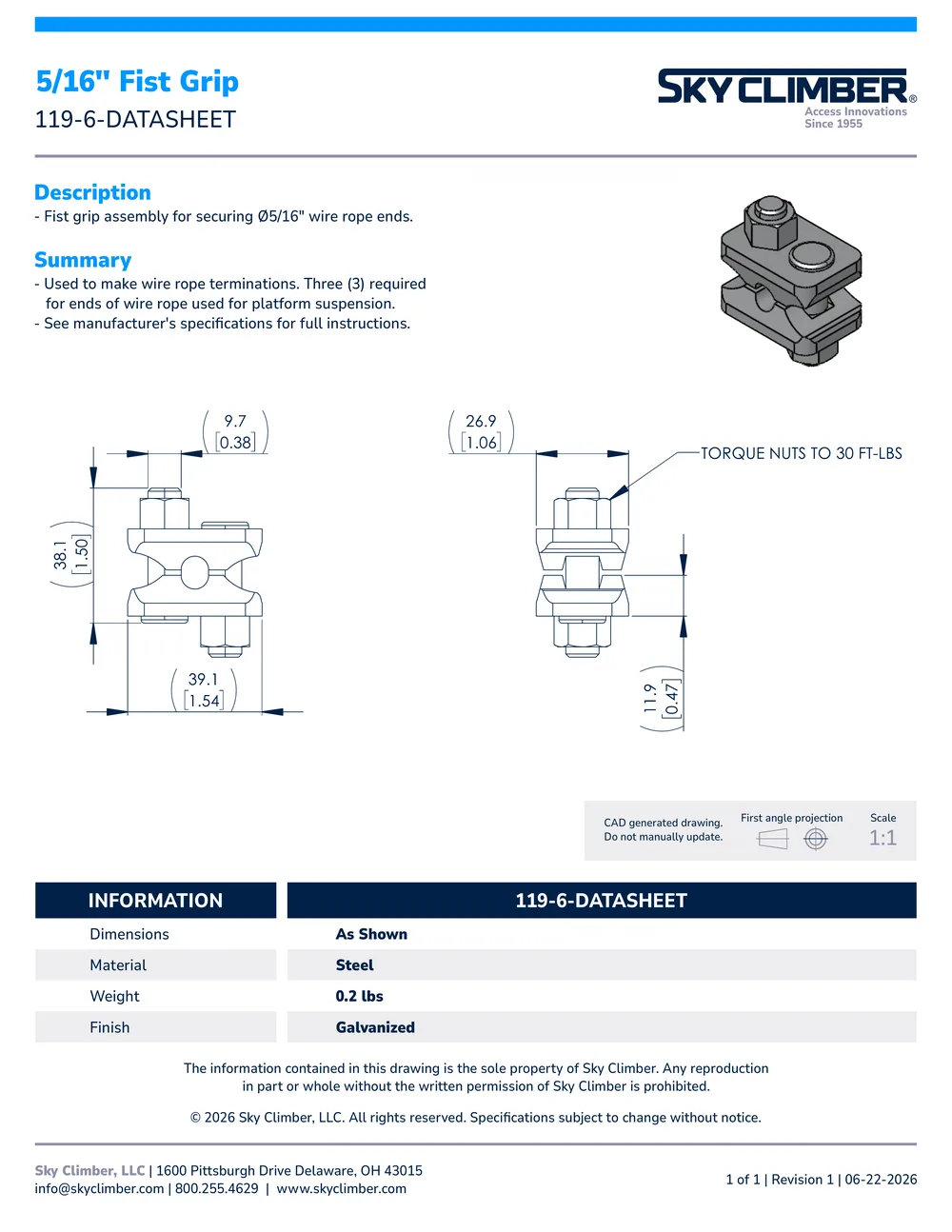 5/16 IN Fist Grip 119-6 datasheet, page 1
