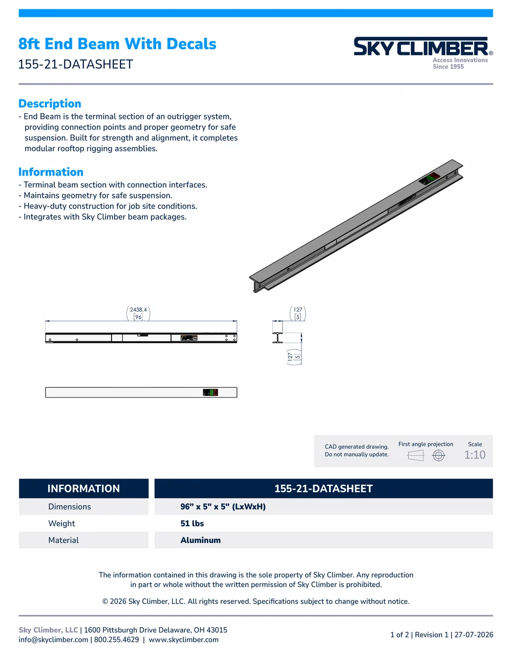 8ft End Beam 155-21 datasheet, page 1