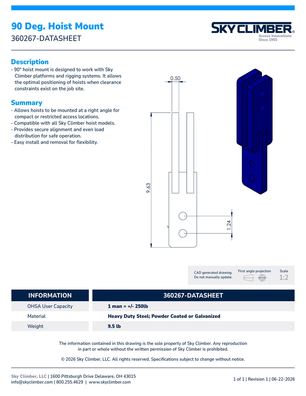 90 Deg Hoist Mount 360267 datasheet, page 1