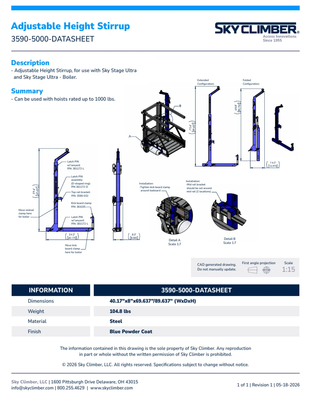 Adjustable Height Stirrup 3590-5000 datasheet, page 1
