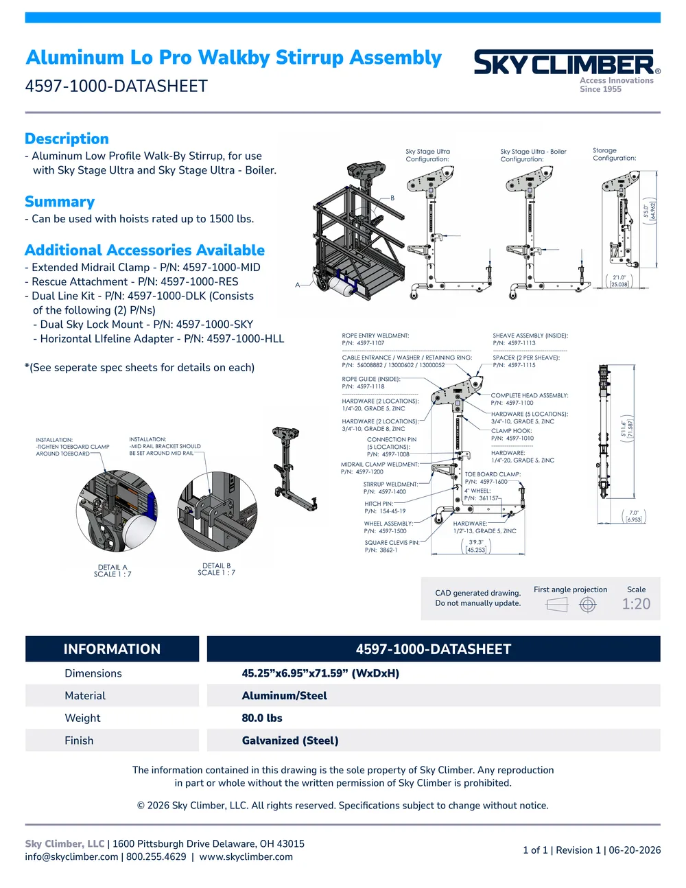 Aluminum Lo Pro Walk-By Stirrup 4597-1000 datasheet, page 1