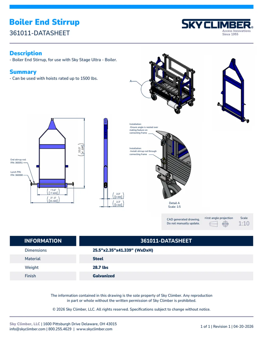Boiler Platform End Stirrup 361011 datasheet, page 1
