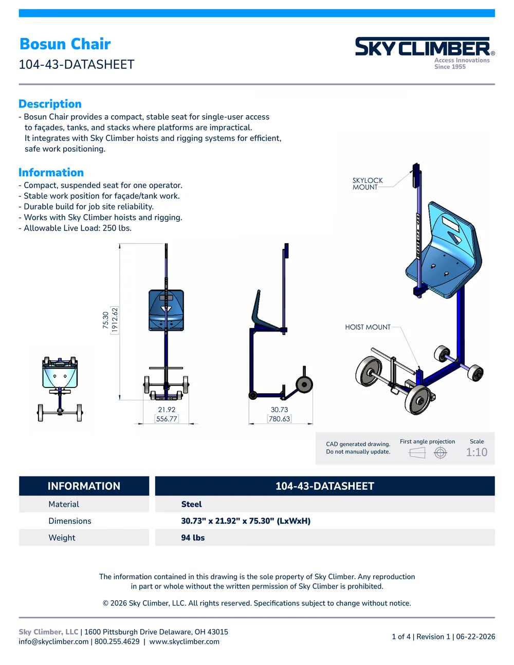Bosun Chair 104-43 datasheet, page 1
