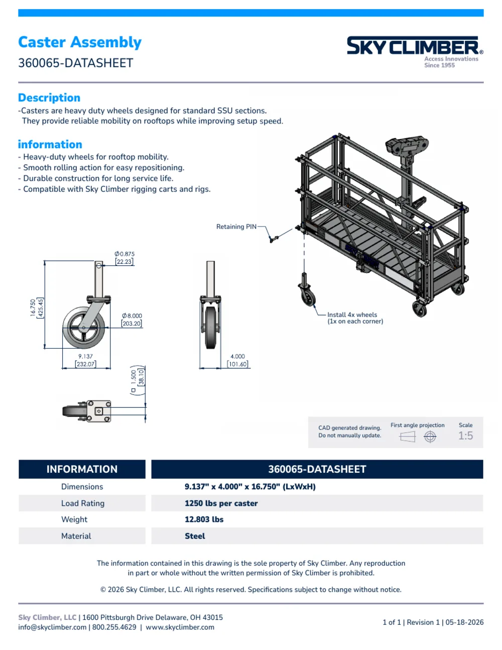 Caster Assembly 360065 datasheet, page 1