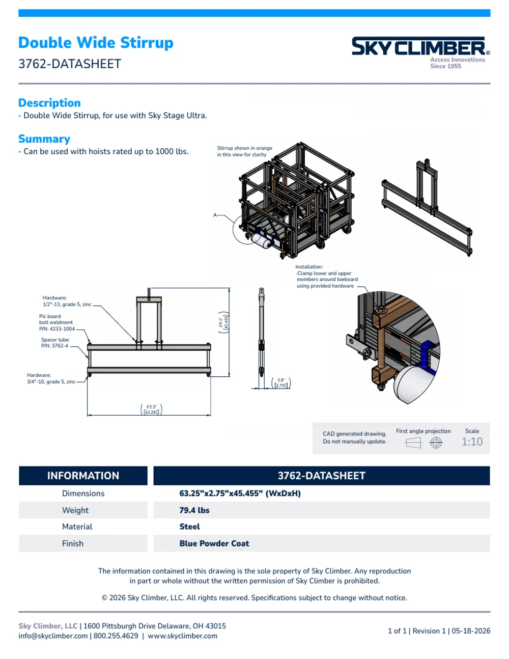 Double Wide Stirrup 3762 datasheet, page 1