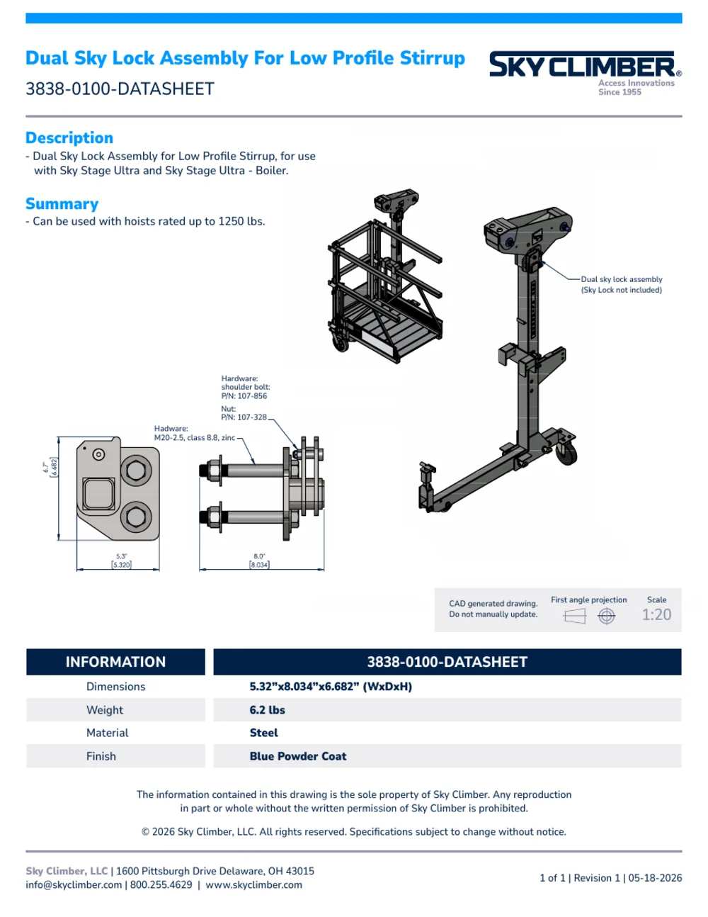 Dual Sky Lock Assembly Low Pro 3838-0100 datasheet, page 1