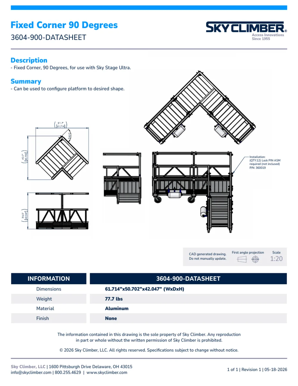 Fixed Corner 90 Deg 3604-900 datasheet, page 1