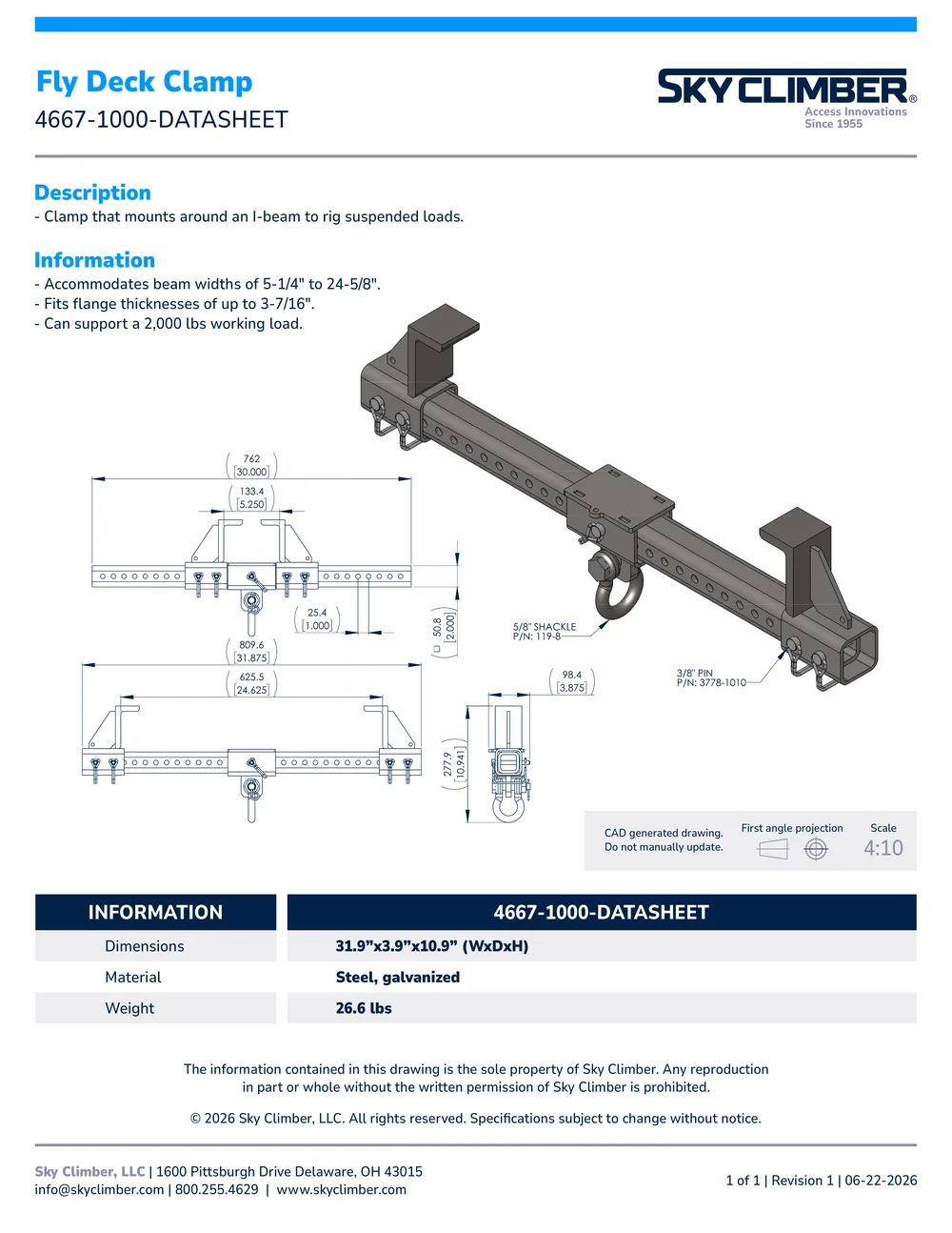 Fly Deck Clamp 4667-1000 datasheet, page 1