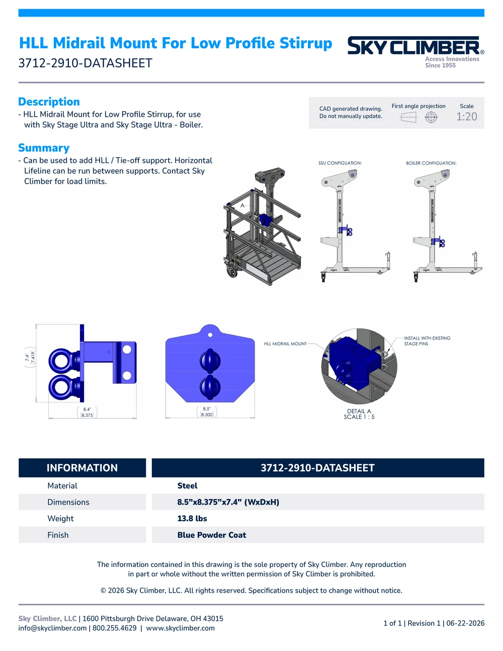 HLL Midrail Mount for Low Profile Stirrup 3712-2910 datasheet, page 1