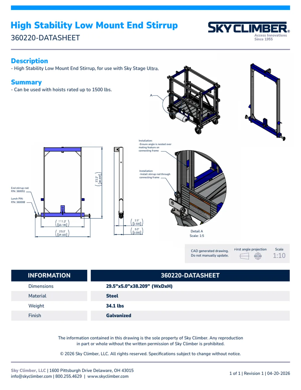 High Stability Low Mount End-Stirrup 360220 datasheet, page 1