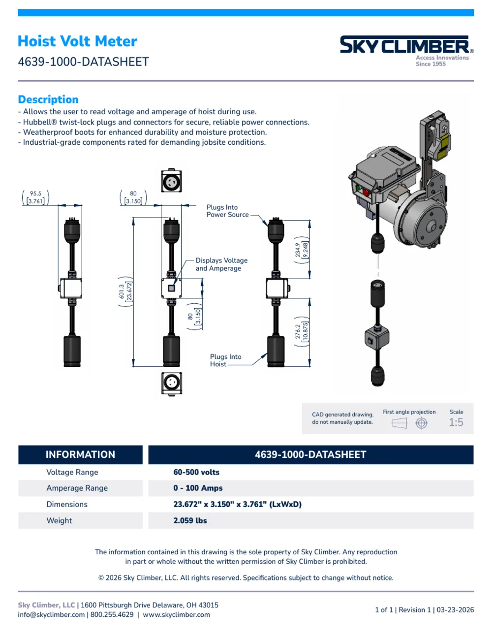Hoist Volt Meter 4639-1000 datasheet, page 1