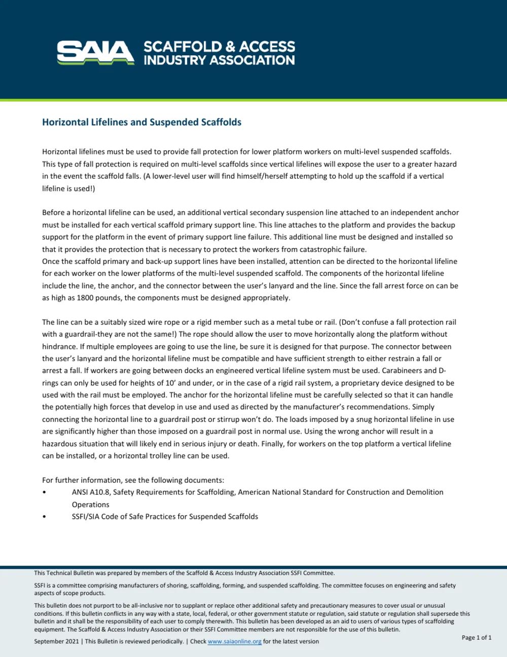 Horizontal Lifelines and Suspended Scaffolds, page 1