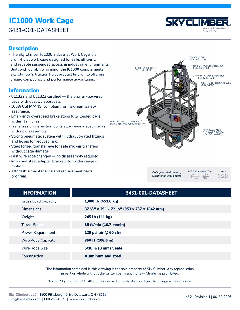 IC1000 Work Cage 3431-001 datasheet, page 1