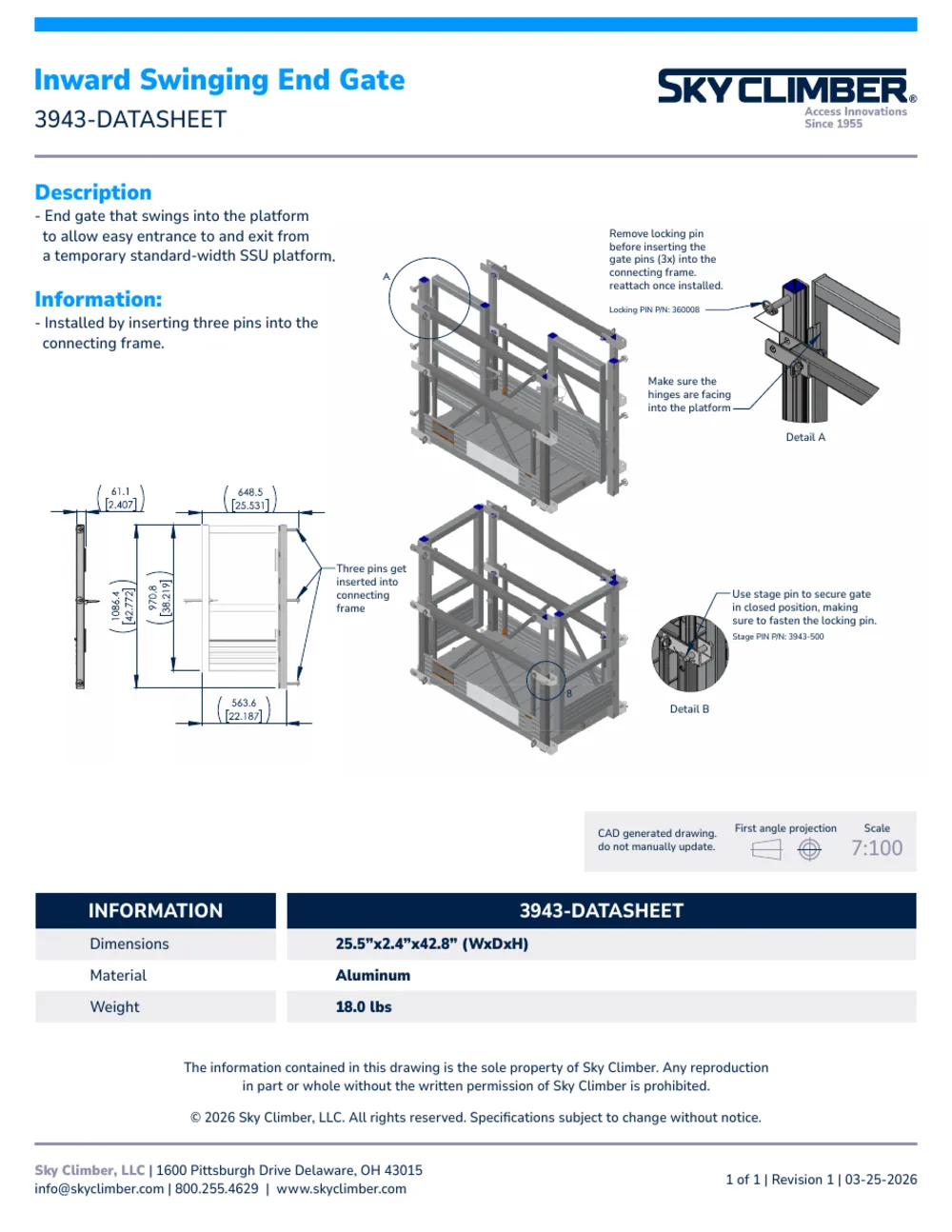 Inward-Swinging End Gate 3943 datasheet, page 1