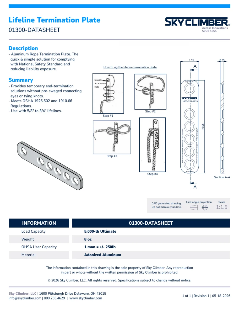 Lifeline Termination Plate 01300 datasheet, page 1