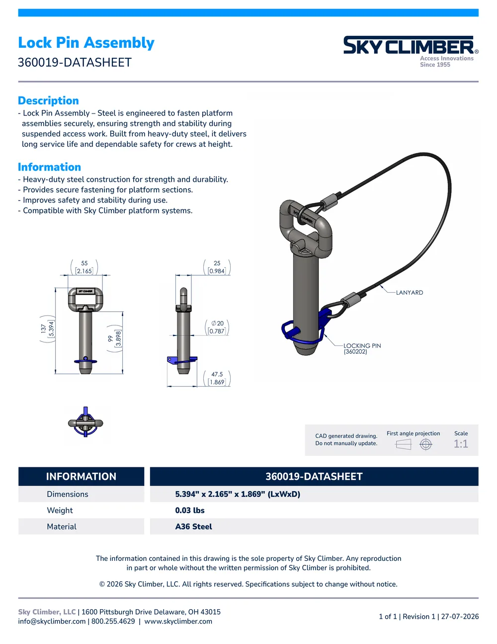Lock Pin Assembly 360019 datasheet, page 1