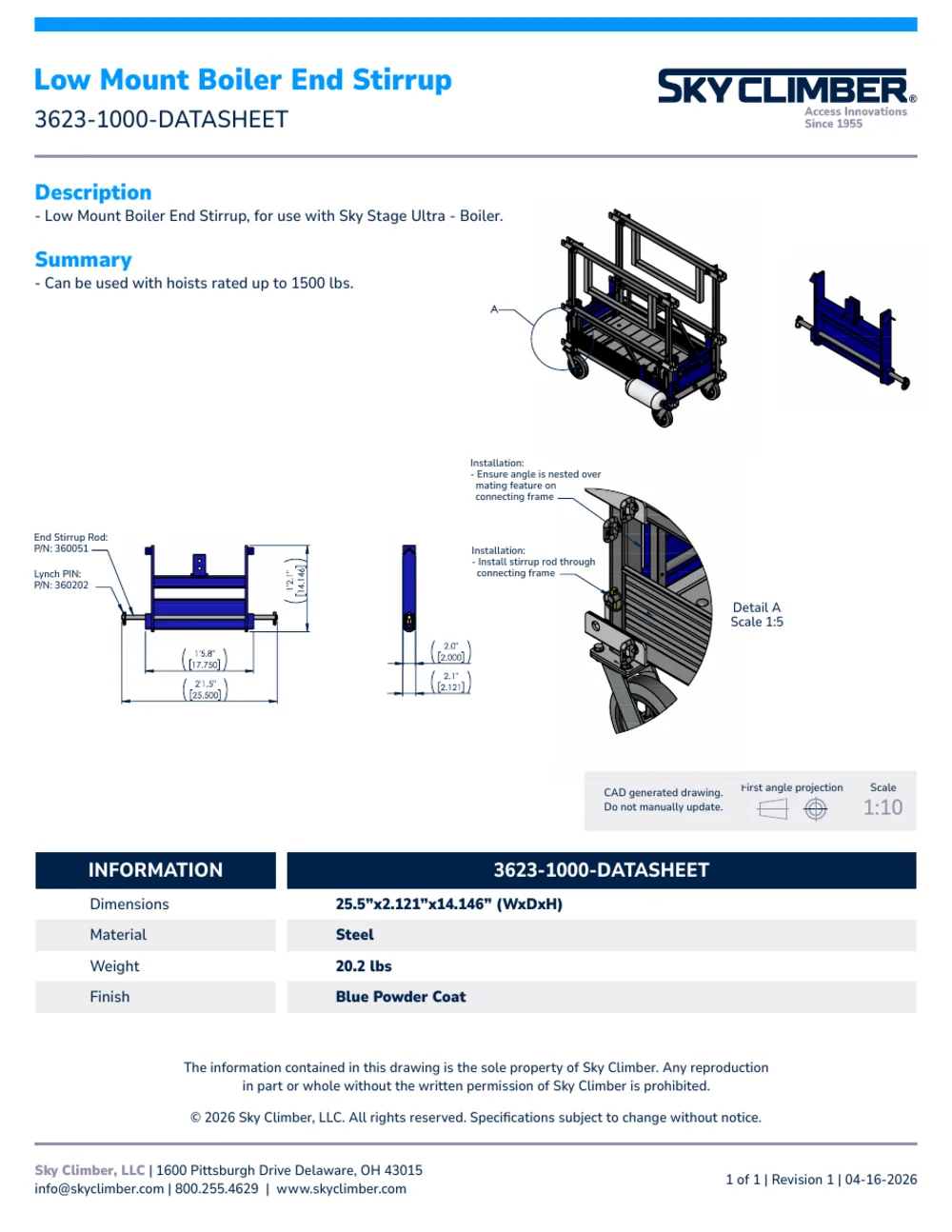 Low Mount Boiler End Stirrup 3623-1000 datasheet, page 1