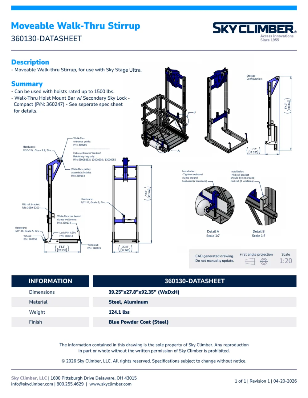 Moveable Walk-thru Stirrup 360130 datasheet, page 1