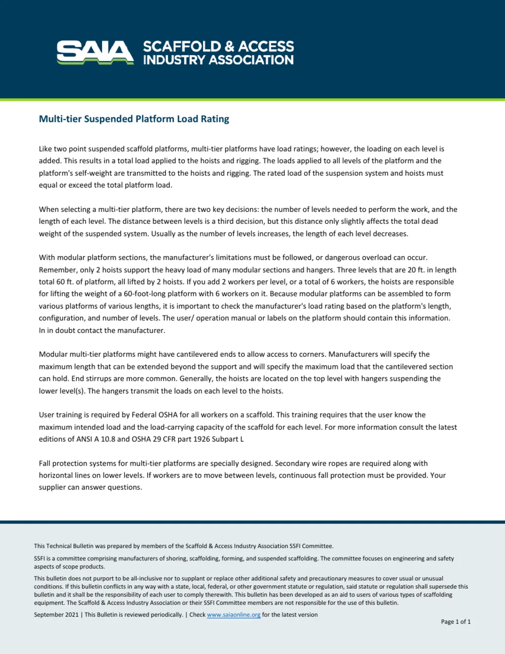 Multi-Tier Suspended Scaffold Load Rating, page 1