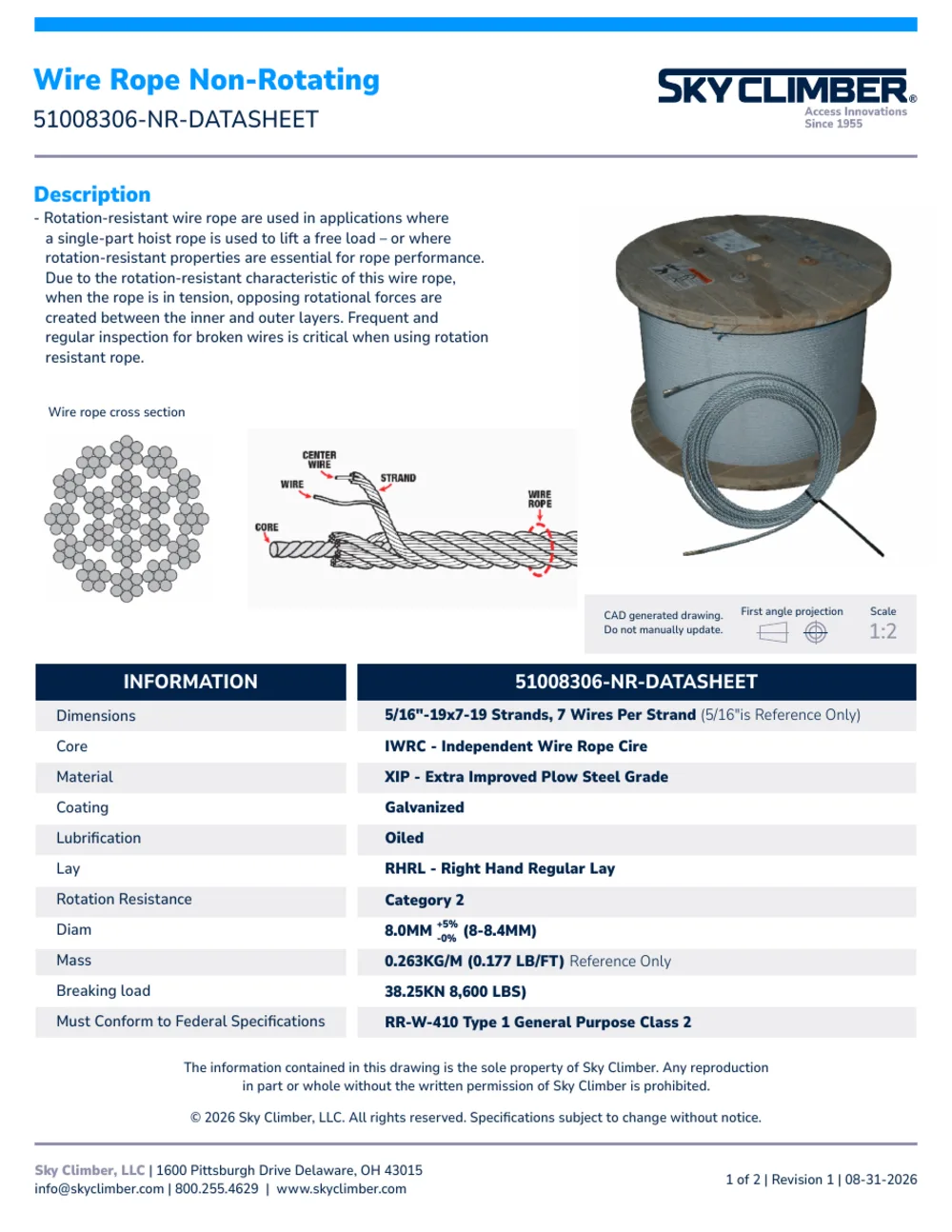 Non-Rotating Wire Rope 51008306-NR datasheet, page 1