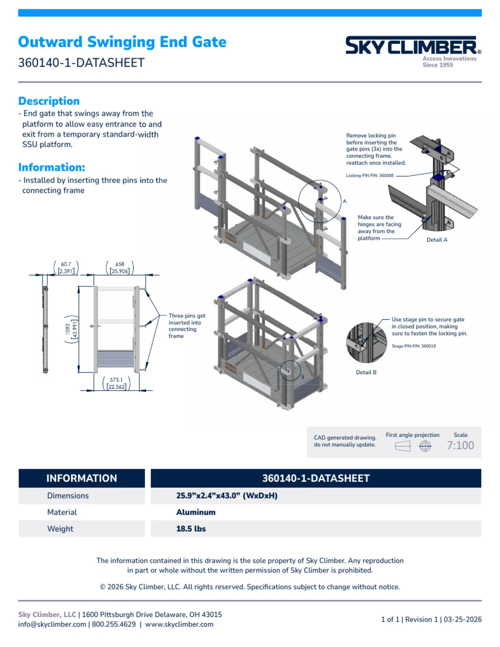 Outward-Swinging End Gate 360140-1 datasheet, page 1