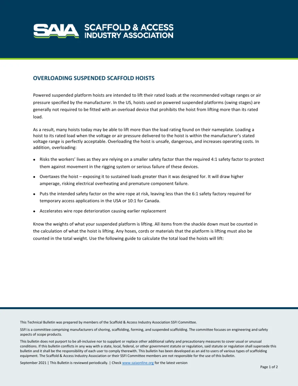 Overloading Suspended Scaffold Hoists, page 1
