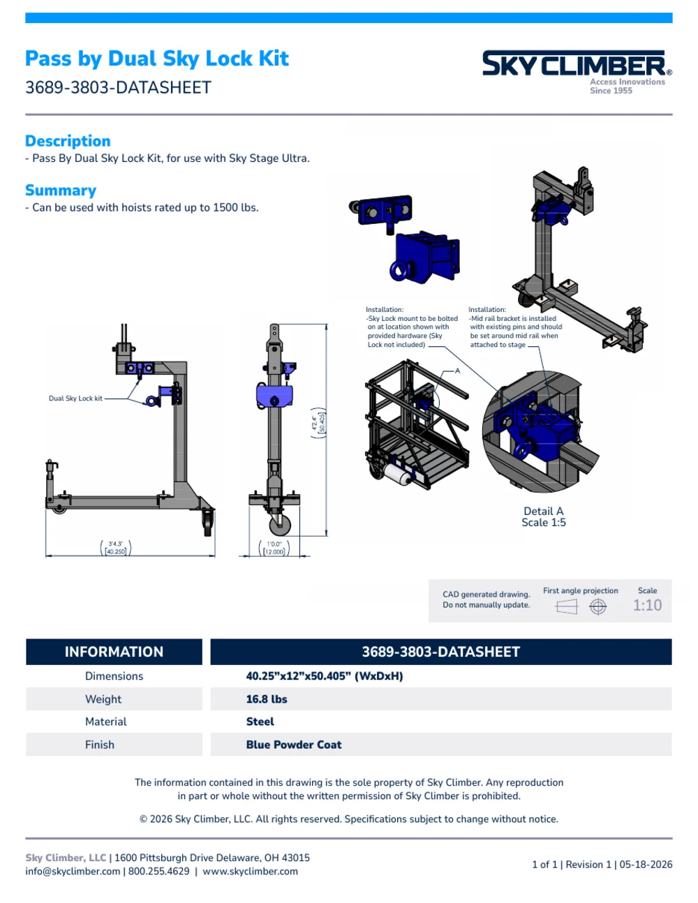 Pass By Dual Sky Lock Kit 3689-3803 datasheet, page 1