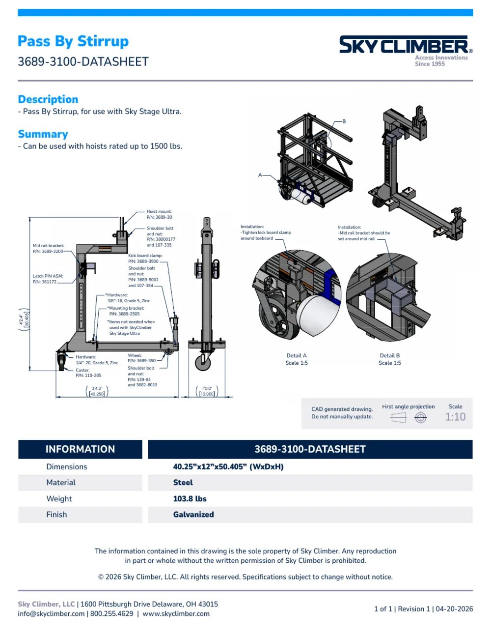 Pass By Stirrup 3689-3100 datasheet, page 1
