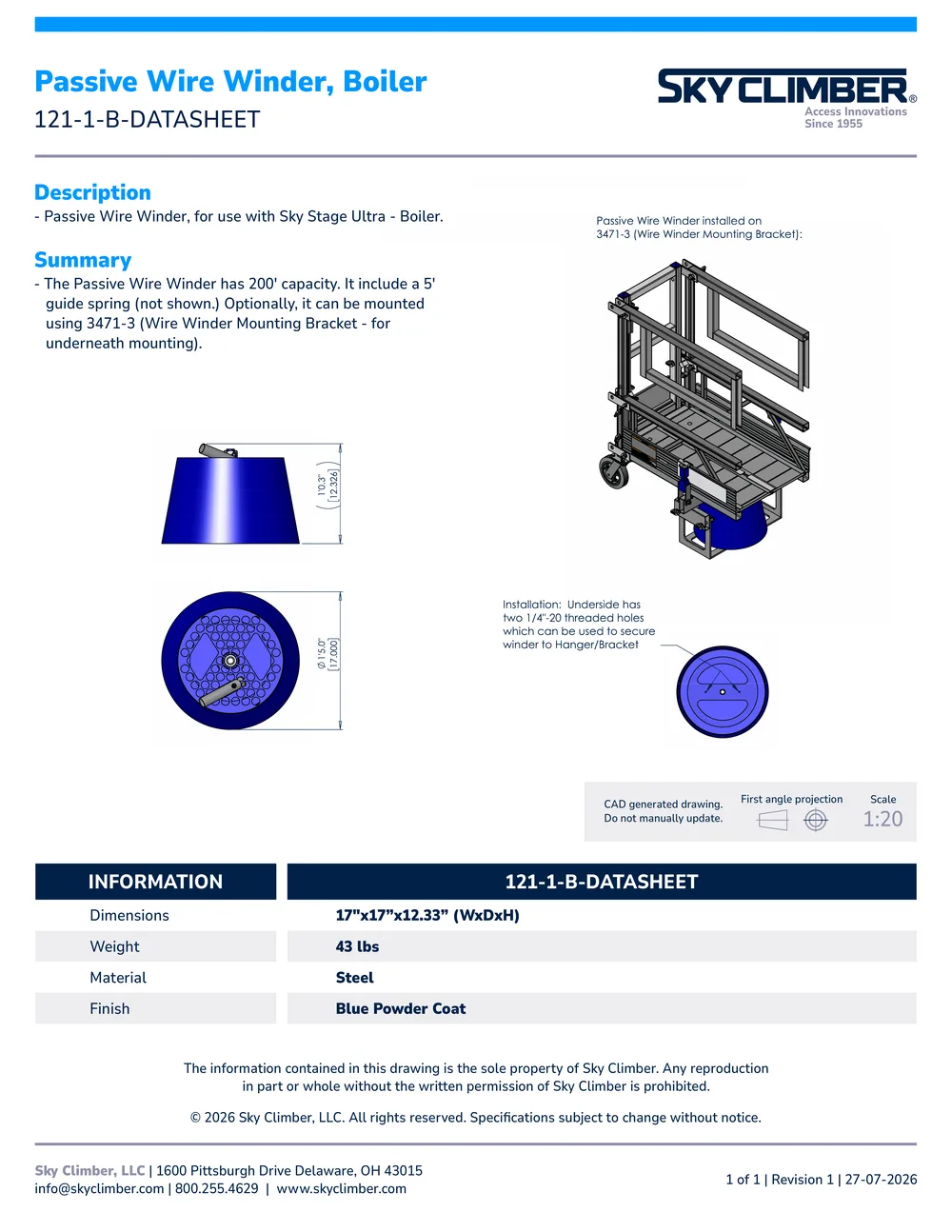 Passive Wire Winder Boiler 121-1-B datasheet, page 1