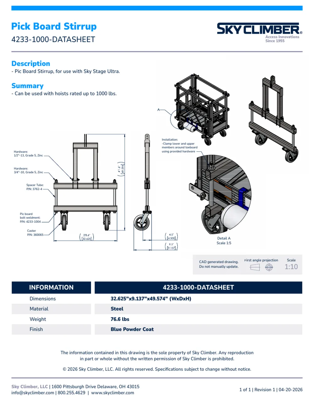 Pick Board Stirrup 4233-1000 datasheet, page 1