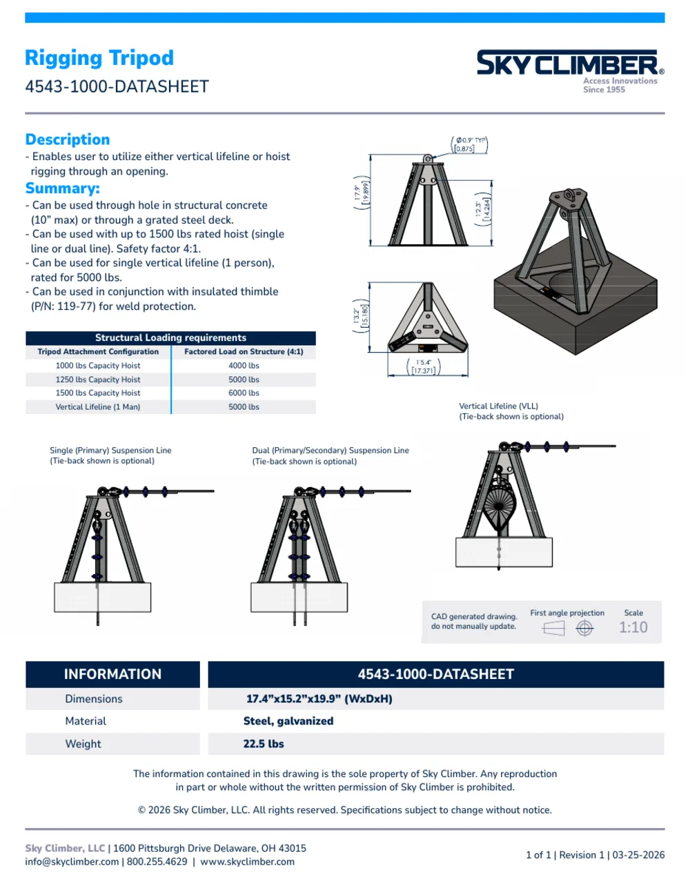 Rigging Tripod 4543-1000 datasheet, page 1