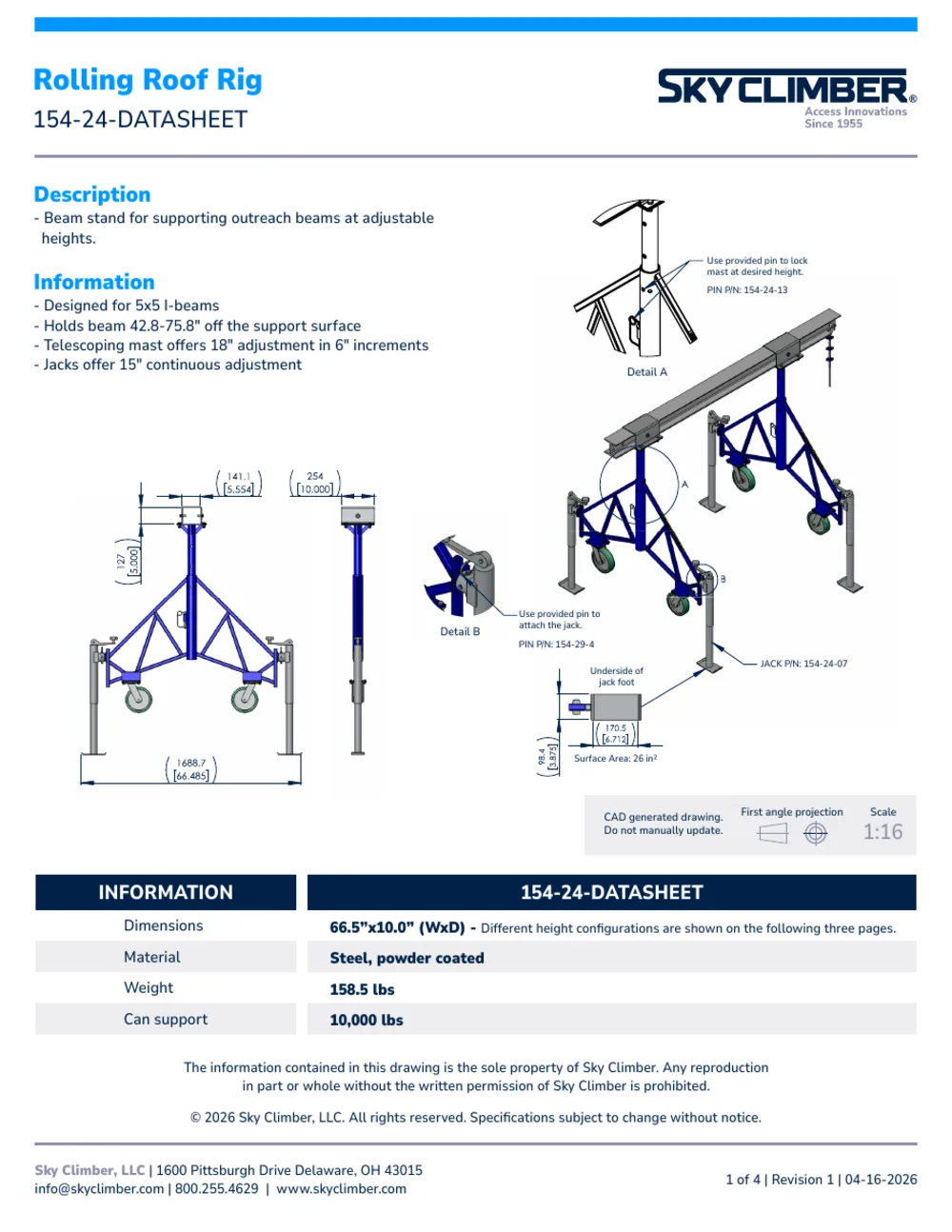 Rolling Roof Rig 154-24 datasheet, page 1