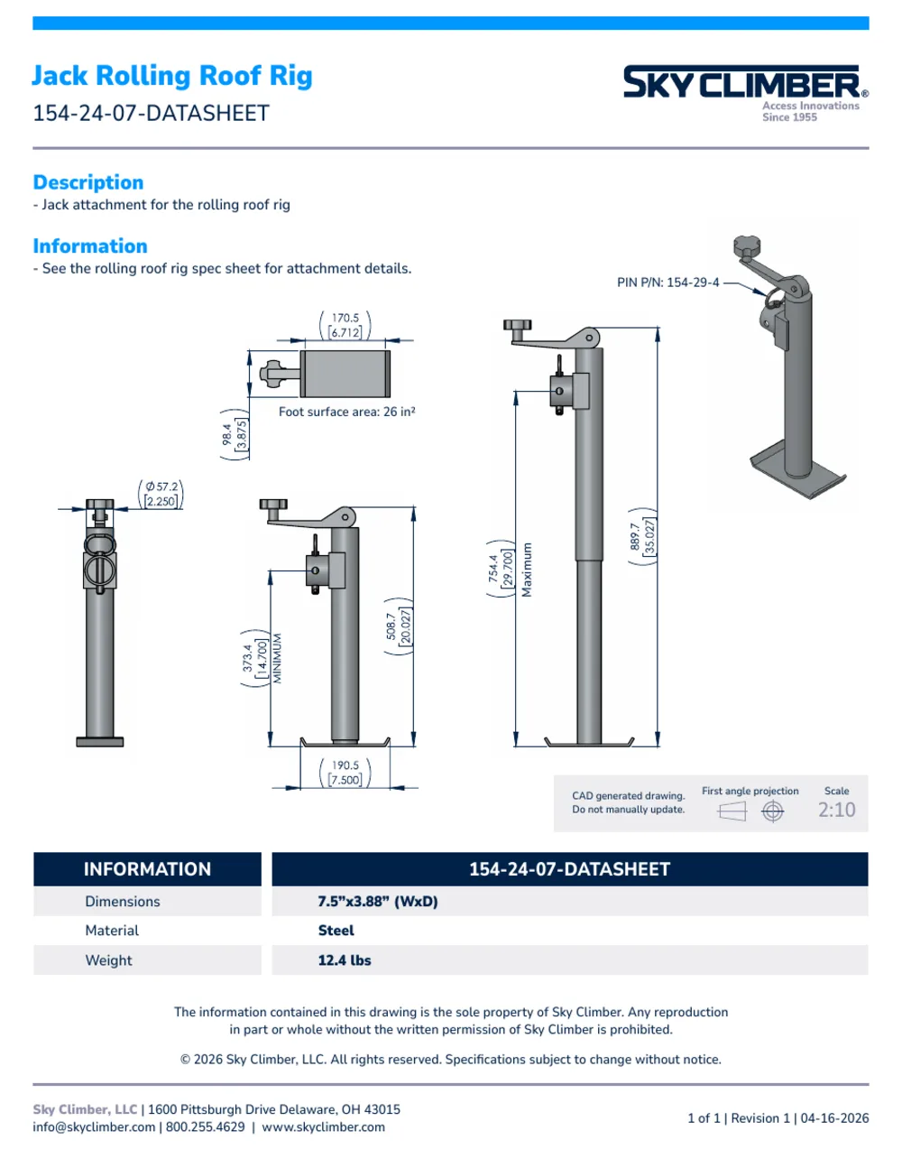 Rolling Roof Rig Jack 154-24-07 datasheet, page 1