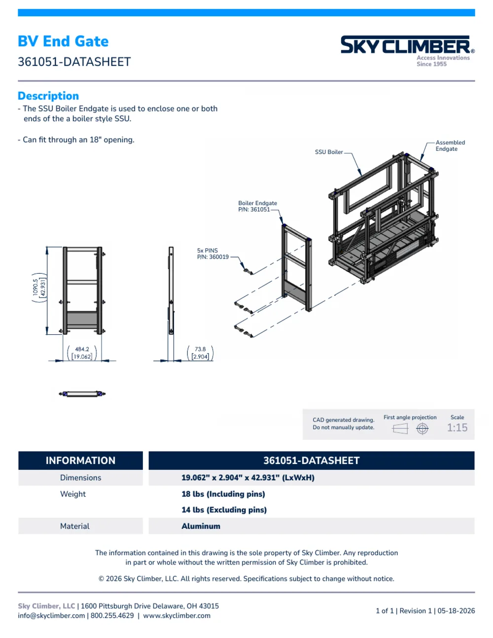 SSU Boiler End Gate 361051 datasheet, page 1
