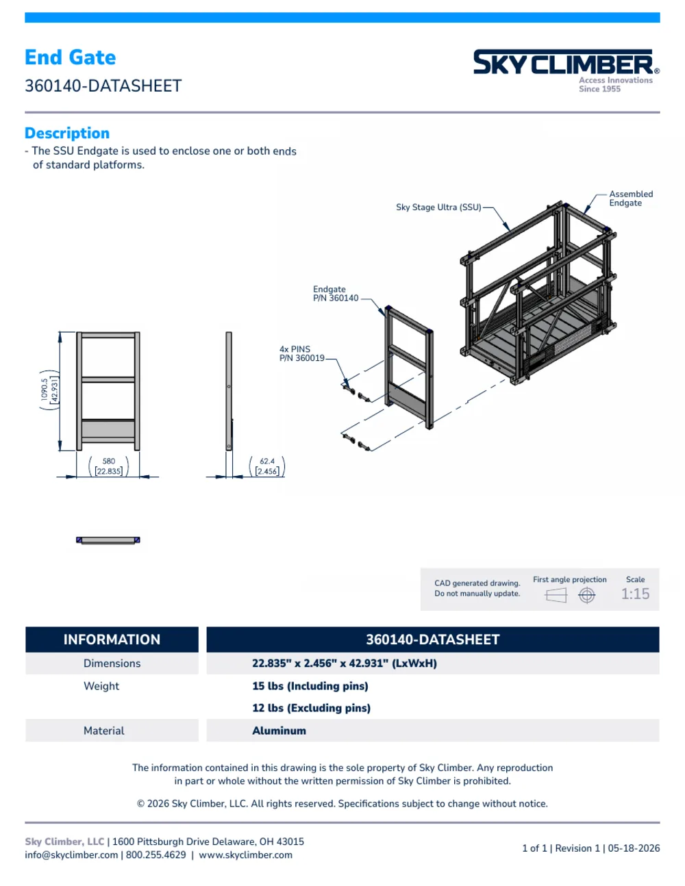 SSU End Gate 360140 datasheet, page 1