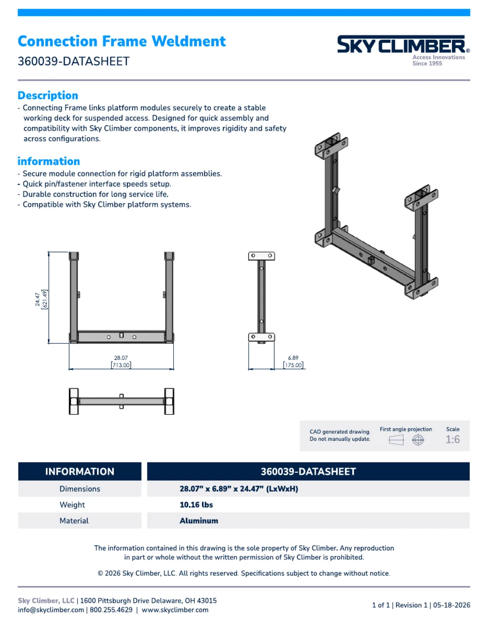 SSU Standard Connecting Frame 360039 datasheet, page 1